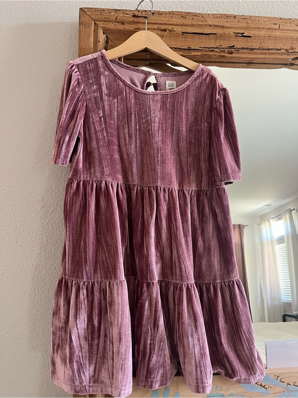 GAP Girls Velvet Tiered Dress in Dusty Mauve